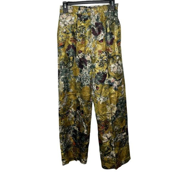 Anthropologie Hemant & Nandita Gold Floral Blooming Jacquard Wide Leg Pants - Picture 2 of 9